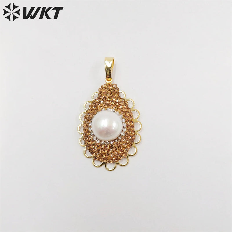 Retro Dance Club Oval Pendant Natural Pearl Rhinestone Hot Jewelry Accessory