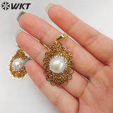 Retro Dance Club Oval Pendant Natural Pearl Rhinestone Hot Jewelry Accessory