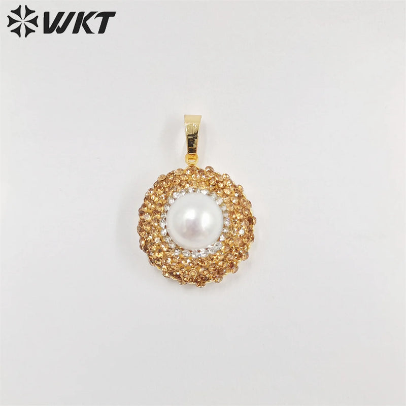 Natural Pearl Rhinestone Pendant Round Pendant Birthday Party Jewelry Accessory