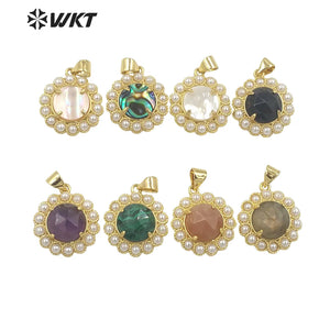 Retro Round Shape Gemstone Earrings 18K Plating Pearl Paved Decoration