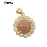 Retro Round Shape Gemstone Earrings 18K Plating Pearl Paved Decoration