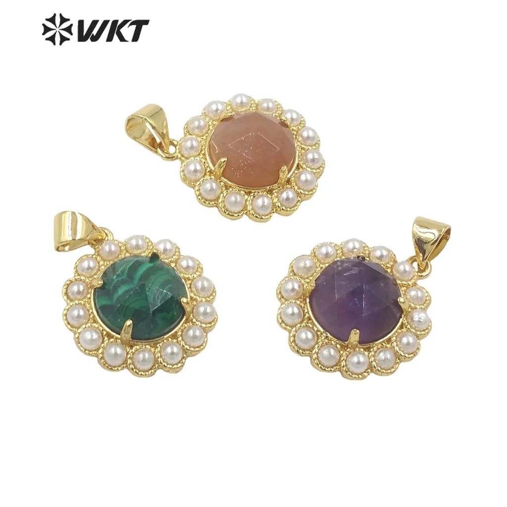 Retro Round Shape Gemstone Earrings 18K Plating Pearl Paved Decoration