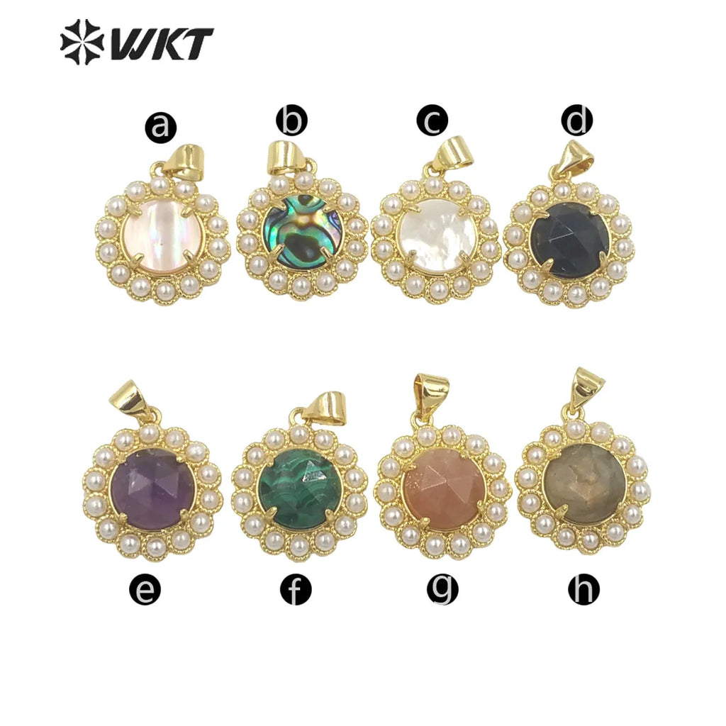 Retro Round Shape Gemstone Earrings 18K Plating Pearl Paved Decoration