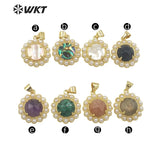 Retro Round Shape Gemstone Earrings 18K Plating Pearl Paved Decoration