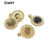 Retro Round Shape Gemstone Earrings 18K Plating Pearl Paved Decoration
