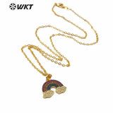 Rainbows Shape CZ Pendant 18" Chain Necklace Round CZ Pave High Pendant