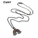 Rainbows Shape CZ Pendant 18" Chain Necklace Round CZ Pave High Pendant
