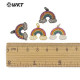 Rainbows Shape CZ Pendant 18" Chain Necklace Round CZ Pave High Pendant