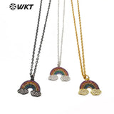 Rainbows Shape CZ Pendant 18" Chain Necklace Round CZ Pave High Pendant