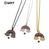 Rainbows Shape CZ Pendant 18" Chain Necklace Round CZ Pave High Pendant