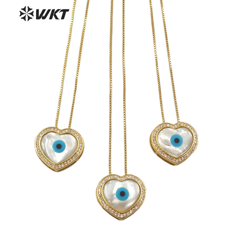 18" Adjustable Micropave CZ Setting Pearl Shell Eye Necklace