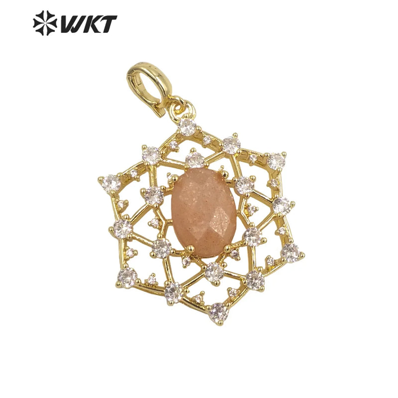 Hollow 18k plated Cobwebs pendant women necklace jewelry stone pendant