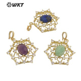 Hollow 18k plated Cobwebs pendant women necklace jewelry stone pendant
