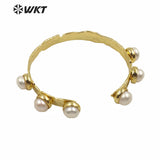 Tiny Brass Pearl Bangle Women Gorgeous Adjustable Pearl Bangle