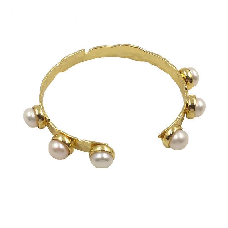 Tiny Brass Pearl Bangle Women Gorgeous Adjustable Pearl Bangle