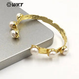 Tiny Brass Pearl Bangle Women Gorgeous Adjustable Pearl Bangle