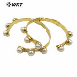 Tiny Brass Pearl Bangle Women Gorgeous Adjustable Pearl Bangle