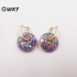 Natural Shell Enamel Pearl Earrings Round Ladies Party Jewelry