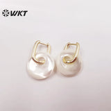 Natural Shell Enamel Pearl Earrings Round Ladies Party Jewelry