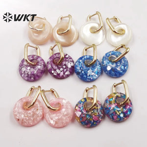 Natural Shell Enamel Pearl Earrings Round Ladies Party Jewelry