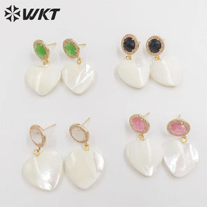 Colorful Cat Eye & Shell Heart Earrings for Wedding Party