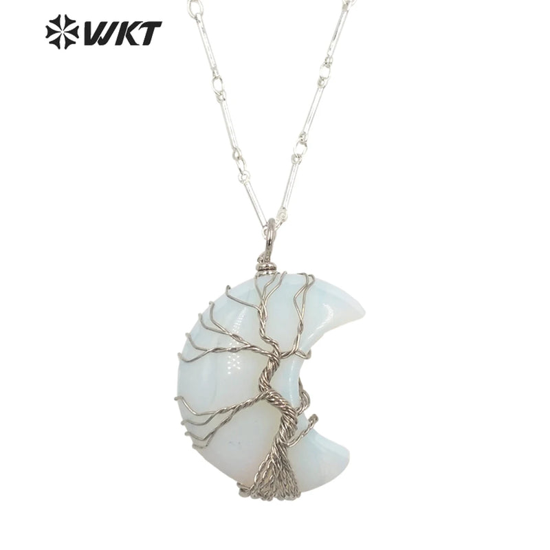 Moon Shape Pendant Necklace Natural Gemstone Birthday Party Necklace