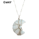Moon Shape Pendant Necklace Natural Gemstone Birthday Party Necklace