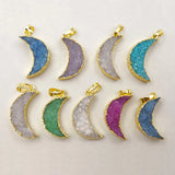 Colorful Natural Stone Moon Necklace Pendant