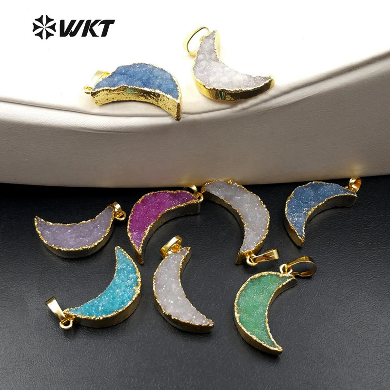 Colorful Natural Stone Moon Necklace Pendant