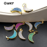 Colorful Natural Stone Moon Necklace Pendant