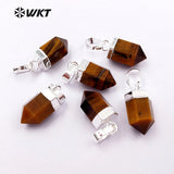 Silver Plated Tiger Eye Bullet Charms for Jewelry Making