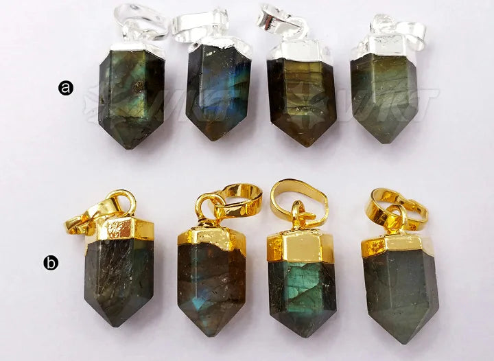 Labradorite Sparkling Women Pendant Silver Plated Mini Bullet Shape