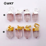 Pink Quartz Silver Circle Rose Crystal Necklace Pendant Women Jewelry DIY