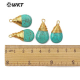 Howlite Teardrop Pendant with Turquoises & Brass Wire Wrap