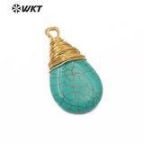 Howlite Teardrop Pendant with Turquoises & Brass Wire Wrap