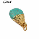 Howlite Teardrop Pendant with Turquoises & Brass Wire Wrap