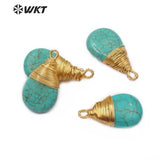 Howlite Teardrop Pendant with Turquoises & Brass Wire Wrap