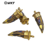 Vintage Bohemian Brass Horn Pendant Tibetan Boho Necklace Jewelry