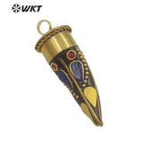 Vintage Bohemian Brass Horn Pendant Tibetan Boho Necklace Jewelry