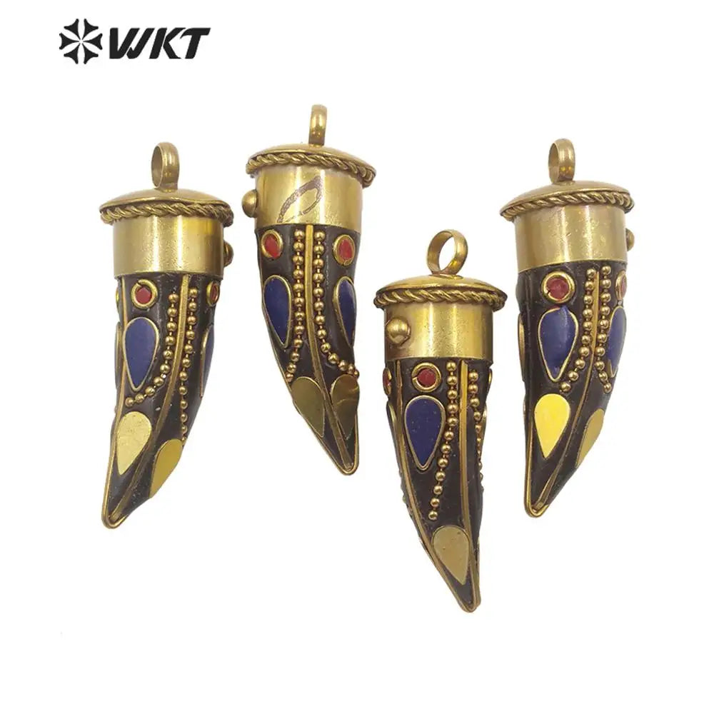 Vintage Bohemian Brass Horn Pendant Tibetan Boho Necklace Jewelry