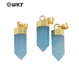Natural Aqua Jade Hexagonal Cone Pendant for Women