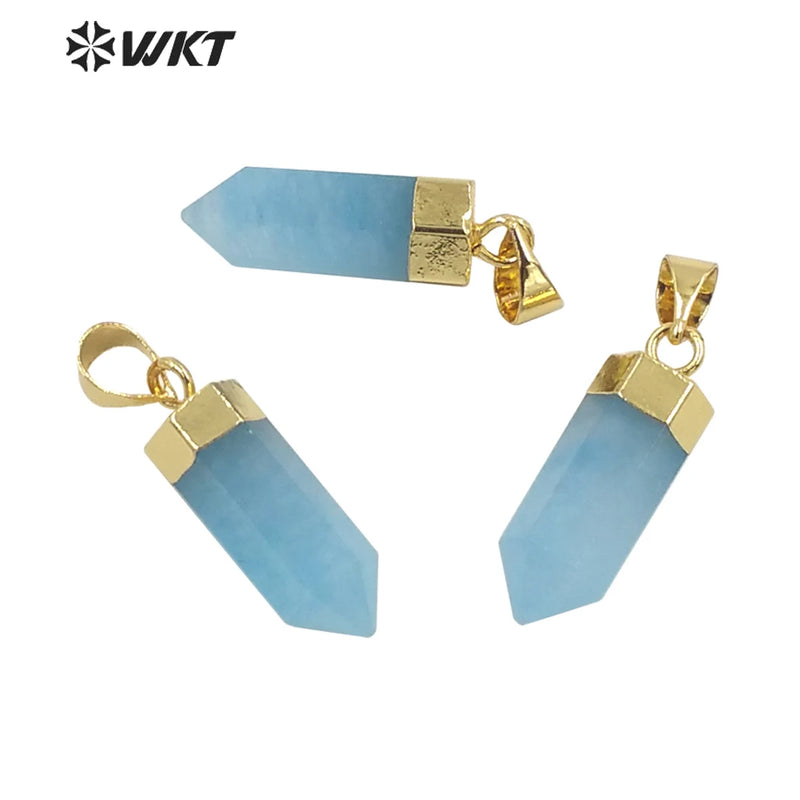 Natural Aqua Jade Hexagonal Cone Pendant for Women