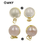 Natural Stone Pink Crystal Ball Pendant Two Tone Plated Necklace Earring