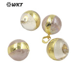 Natural Stone Pink Crystal Ball Pendant Two Tone Plated Necklace Earring