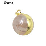 Natural Stone Pink Crystal Ball Pendant Two Tone Plated Necklace Earring
