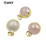Natural Stone Pink Crystal Ball Pendant Two Tone Plated Necklace Earring