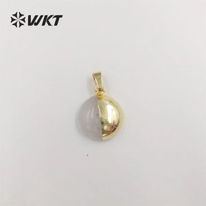 Round Gemstone Beads Pendant Half Plated Natural Cabchon Stone Charms
