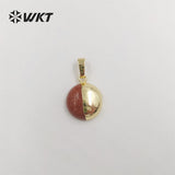 Round Gemstone Beads Pendant Half Plated Natural Cabchon Stone Charms