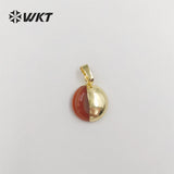 Round Gemstone Beads Pendant Half Plated Natural Cabchon Stone Charms