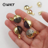 Round Gemstone Beads Pendant Half Plated Natural Cabchon Stone Charms